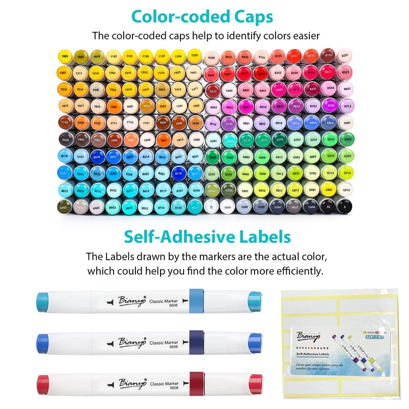 Bianyo 180 Colors Alcohol Markers Set, Dual Tip Fine & Chisel Markers for Adult Coloring, Drawing & Sketching, Popular Color Collection with Black Canvas Bag â€“ High-Value Set for Artists - Image 3